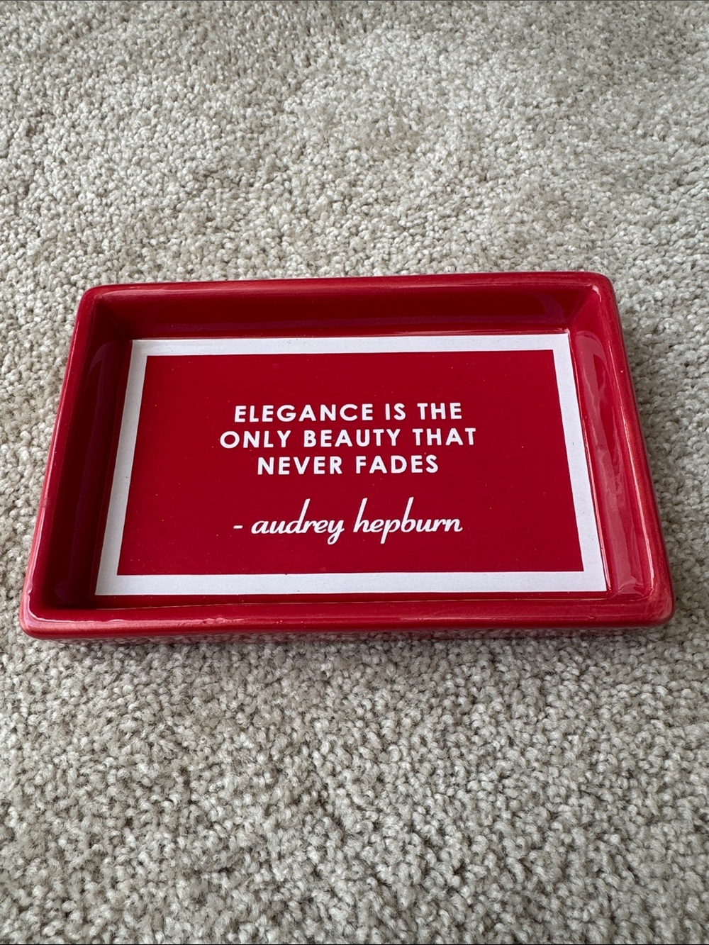 Target Red Ceramic Vanity Trinket  Tray with Quote